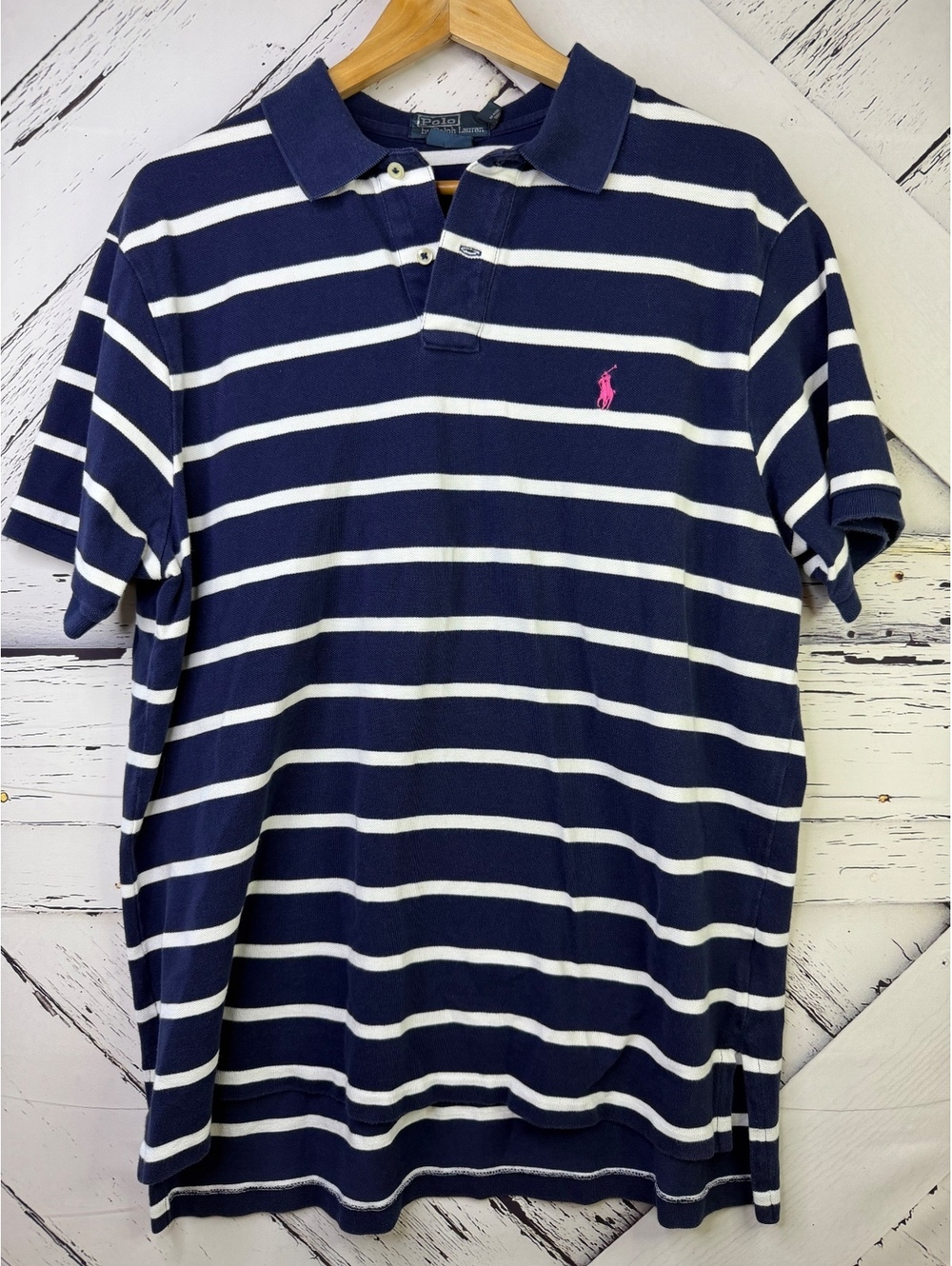 VTG Polo Ralph Lauren Y2K Quiet Luxury Striped Polo Shirt Pink Pony Men XL